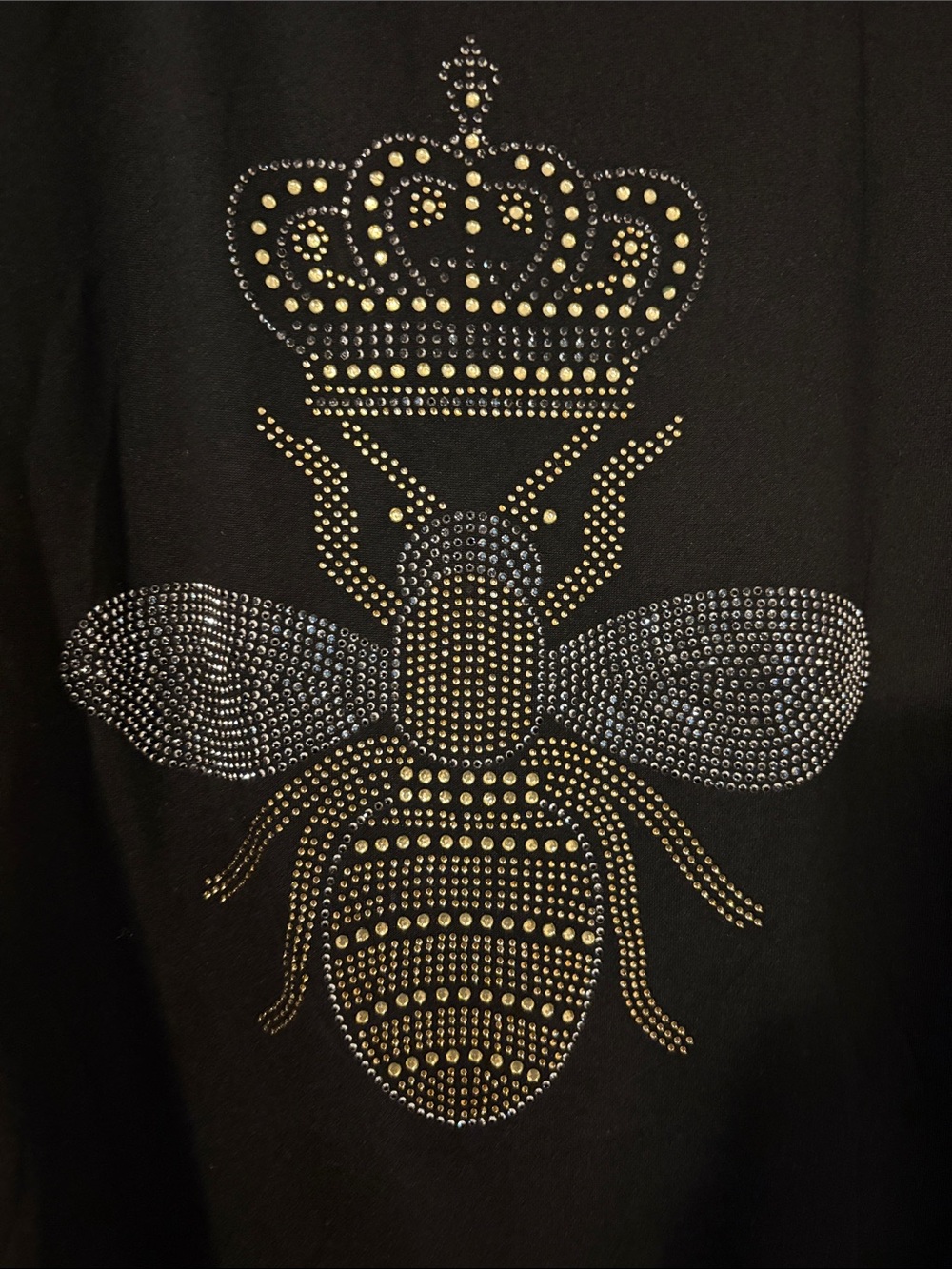 Bee & Crown Crystal Embellished Tee - Black with Gold & Silver Rhinestones